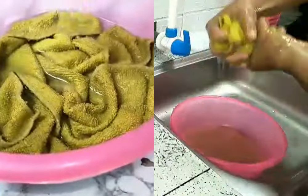 Cuma tambah 2 bahan dapur, ini trik mencuci handuk dapur dekil jadi bersih seperti baru lagi
