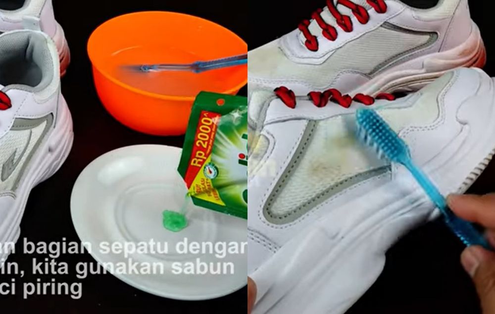 Tanpa dijemur, begini trik hilangkan noda bekas tanah di sepatu putih pakai tambahan 1 bahan dapur