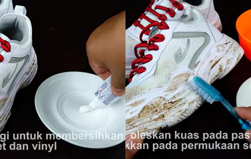 Tanpa dijemur, begini trik hilangkan noda bekas tanah di sepatu putih pakai tambahan 1 bahan dapur