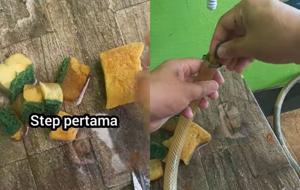 Trik mudah bersihkan noda lumut di selang air, cuma andalkan 1 alat dapur seharga Rp5.000