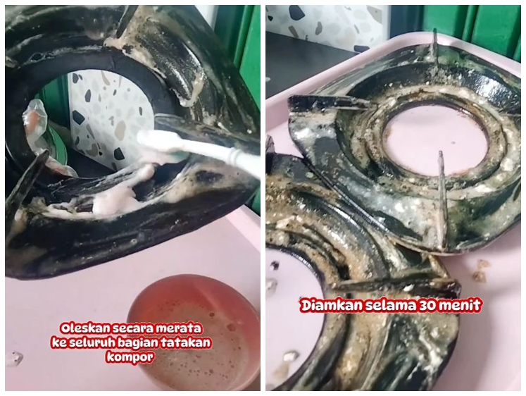 Tak perlu direndam air, ini trik hilangkan kerak dan lemak pada tungku kompor pakai 3 bahan dapur