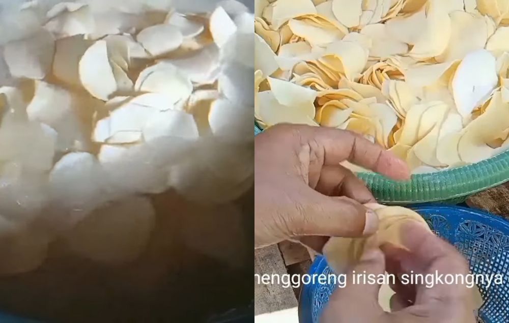 Trik bikin keripik singkong yang renyah dan tidak lengket saat digoreng, cukup tambah 2 bahan dapur