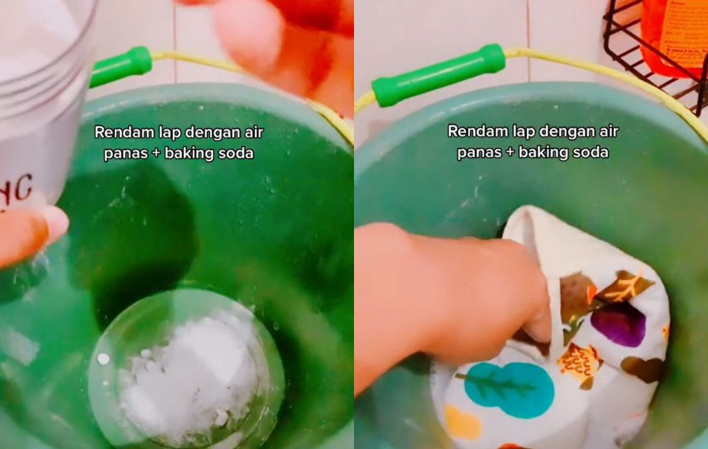 Tanpa disikat, ini trik mencuci noda minyak di lap dapur andalkan 2 bahan dapur