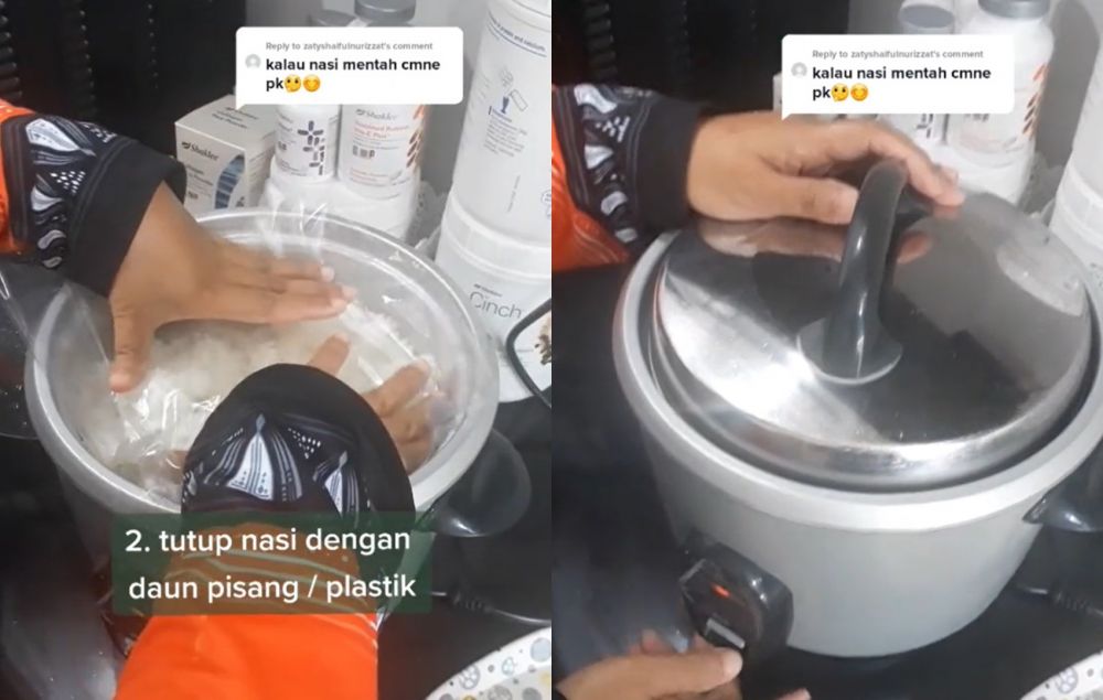 Bukan disiram air, ini trik sederhana mengatasi nasi keras kurang matang saat dimasak di rice cooker