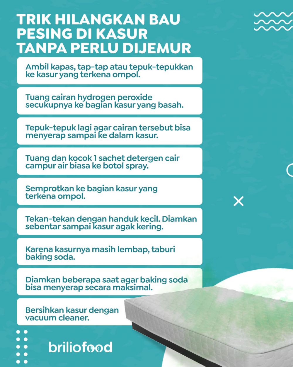 Tak perlu dijemur, ini trik hilangkan bau pesing di kasur pakai tambahan 1 bahan dapur