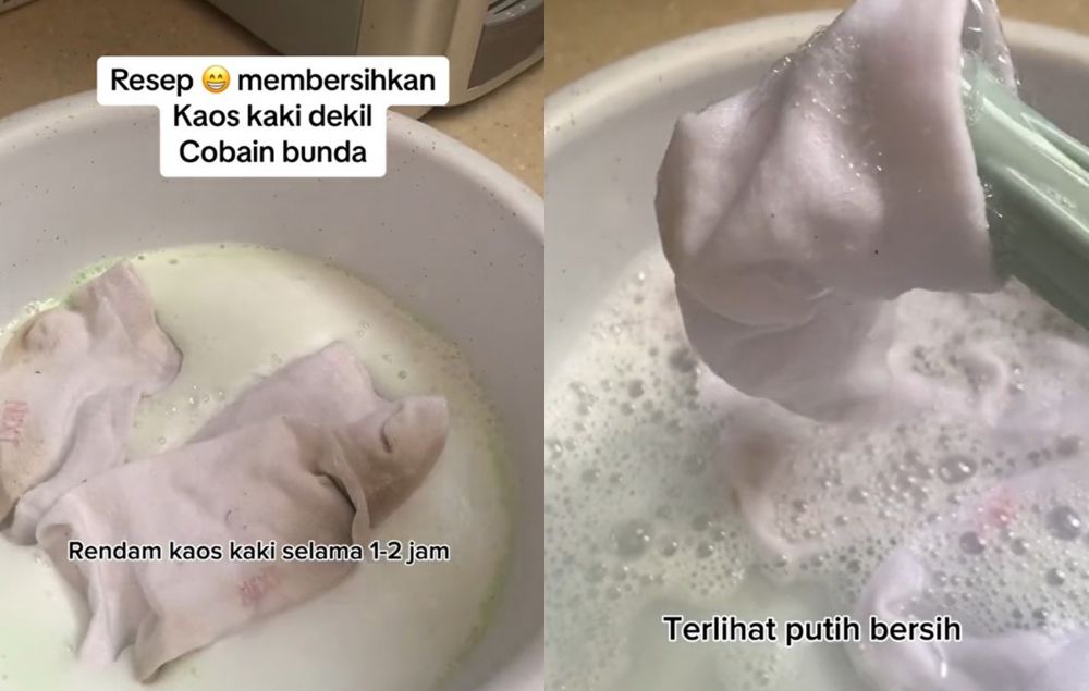 Tak perlu disikat, ini trik mencuci kaus kaki putih dekil agar bersih lagi pakai 3 bahan dapur