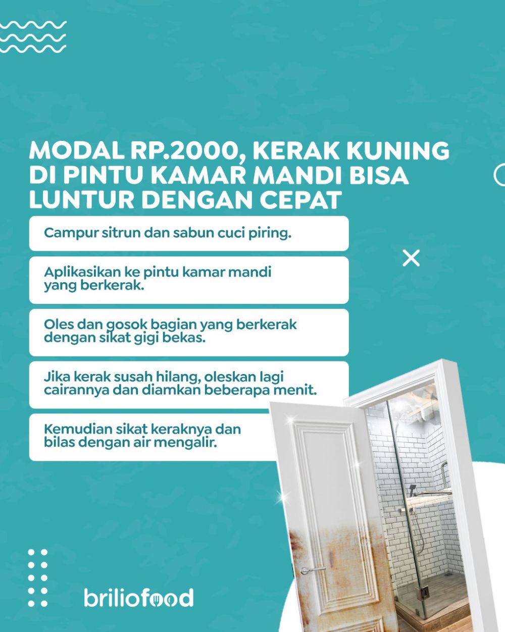 Modal Rp2.000, trik bersihkan kerak kuning di pintu kamar mandi ini cukup pakai 2 bahan sederhana