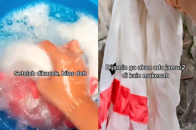 Tanpa disikat, ini trik hilangkan noda bintik hitam akibat jamur di mukena cuma tambah 1 bahan dapur