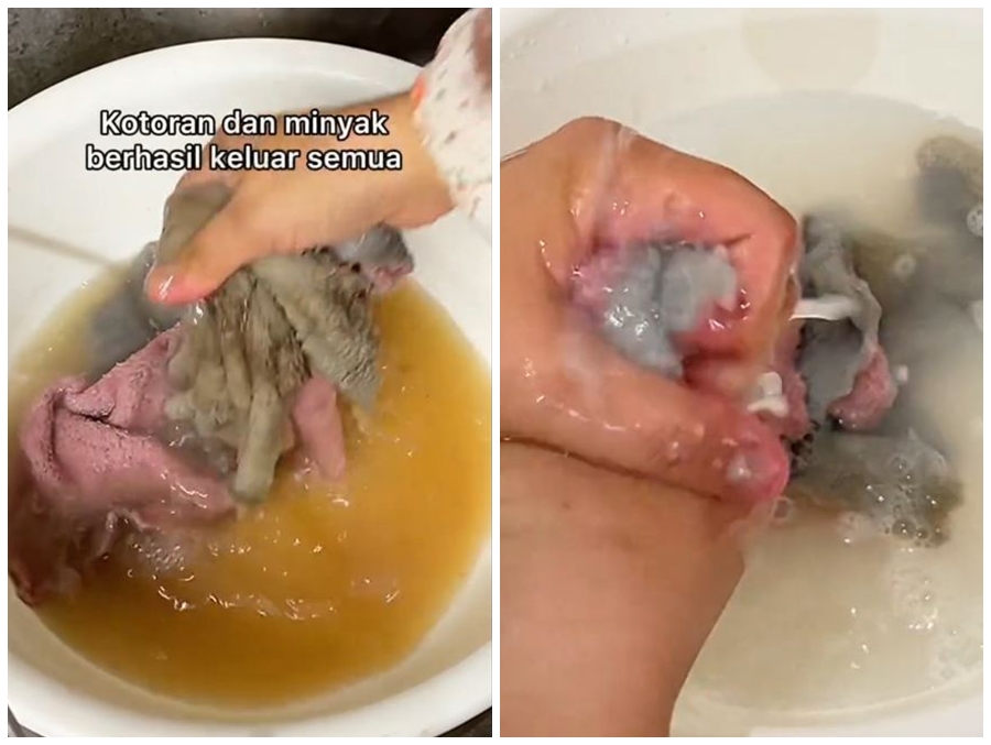 Tak perlu direndam sitrun, ini cara cuci lap dapur berminyak dan penuh lemak pakai 1 bahan dapur