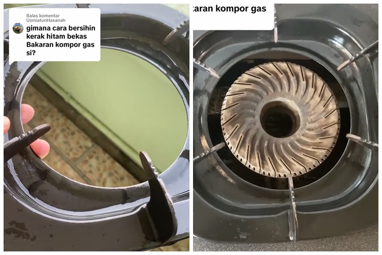 Tanpa direndam air panas, cara wanita bersihkan kerak di tungku kompor ini praktis pakai 1 bahan dapur