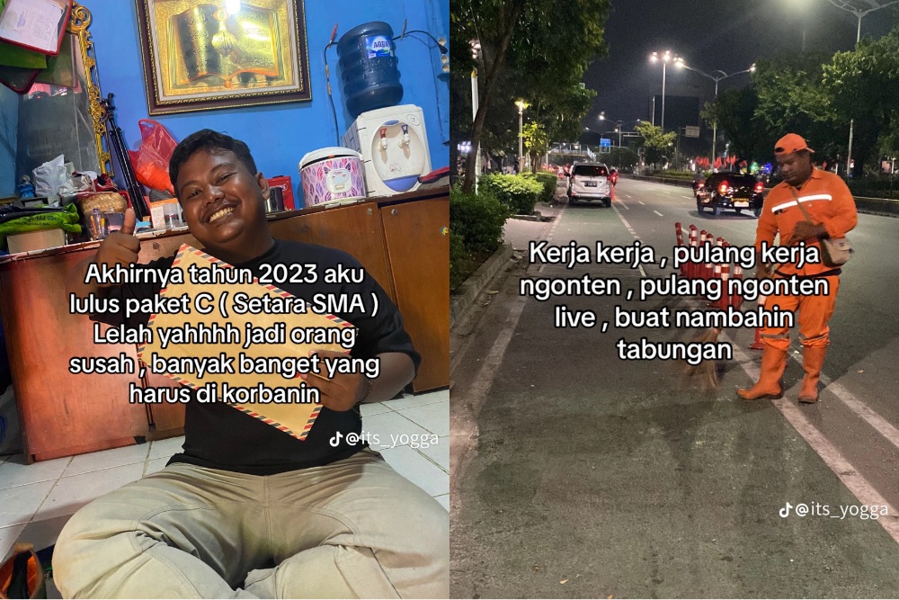 petugas kebersihan pakai hp iphone © TikTok