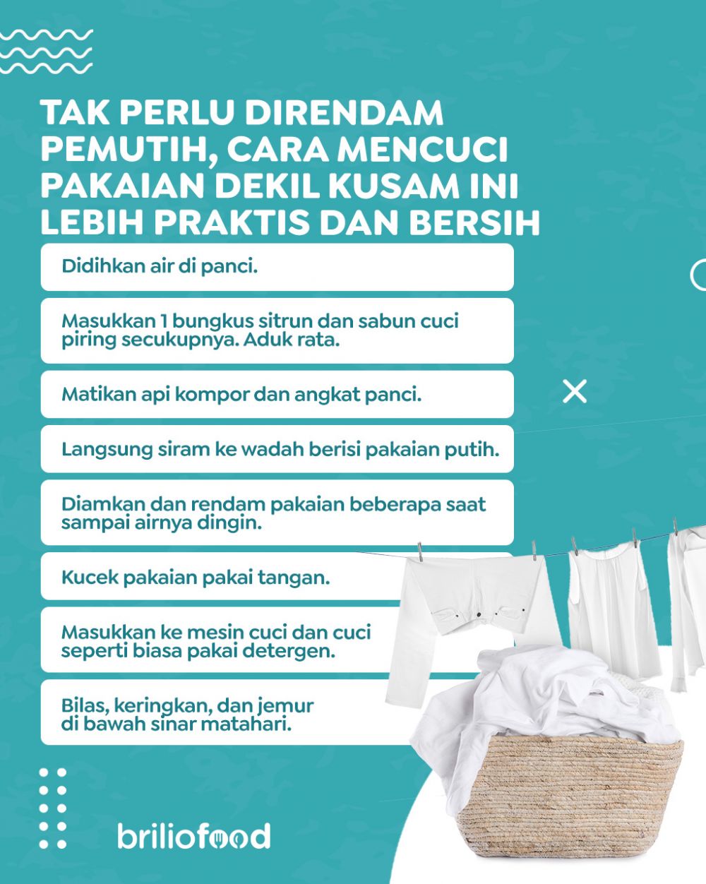 Tanpa direndam pemutih, begini cara mencuci pakaian putih dekil dan kusam cuma tambah 1 bahan dapur
