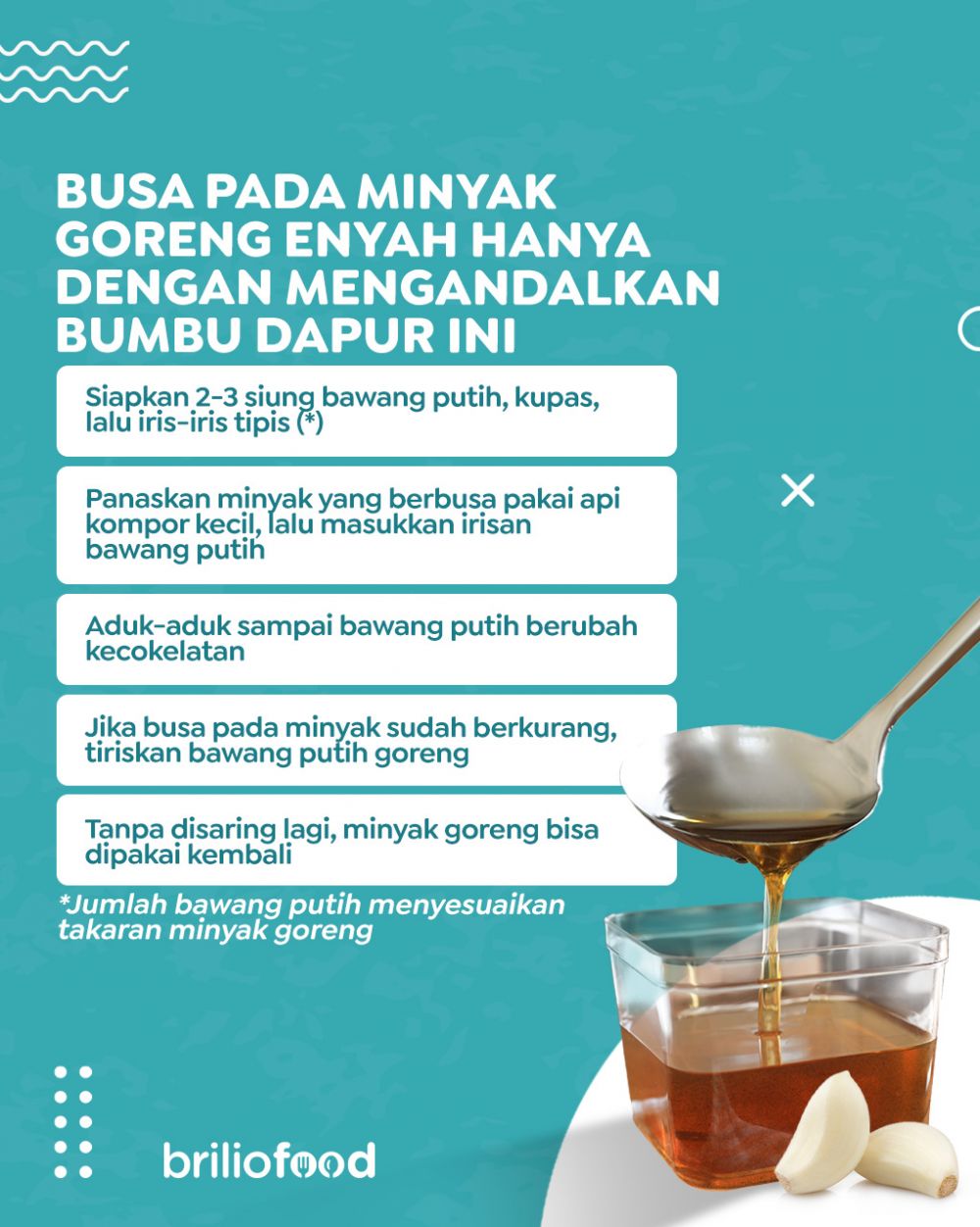 Bukan tepung tapioka, ini cara menghilangkan busa pada minyak goreng pakai 1 bumbu dapur