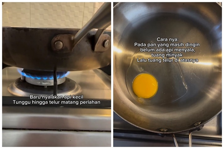 Tanpa perlu dibolak-balik, cara mamah muda bikin telur ceplok ini hasilnya utuh dan antigosong