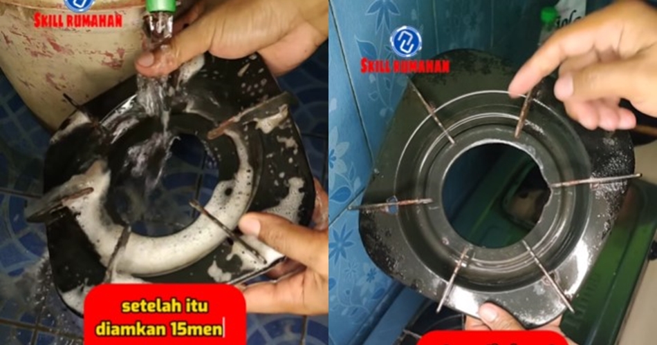 Bukan ditaburi baking soda, trik pria basmi noda kerak tungku kompor ini cukup pakai 2 bahan sederhana