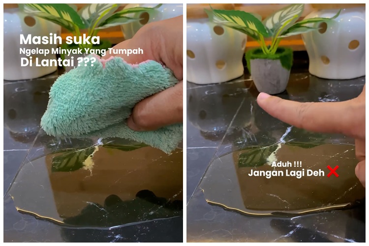 Nggak perlu dilap, ini cara bersihkan tumpahan minyak goreng di lantai agar kinclong dan kesat lagi