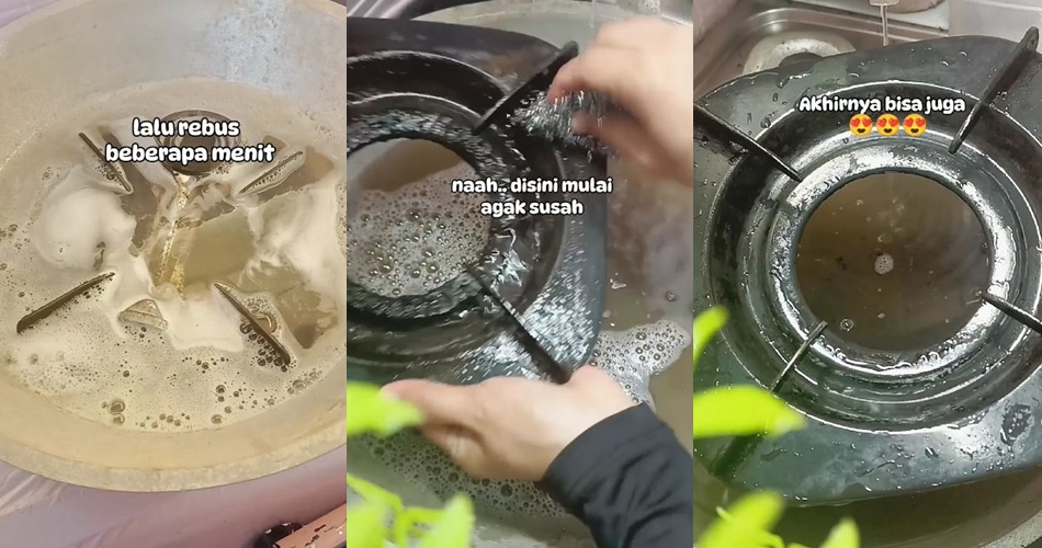 Tanpa diberi sitrun, cara emak-emak usir kerak di tungku kompor ini bikin kinclong pakai 3 bahan dapur