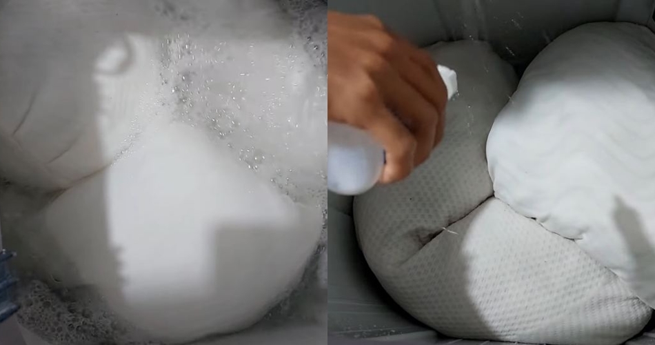 Tak perlu disikat, ini trik mencuci bantal dekil jadi kinclong dan wangi ditambah 2 bahan dapur
