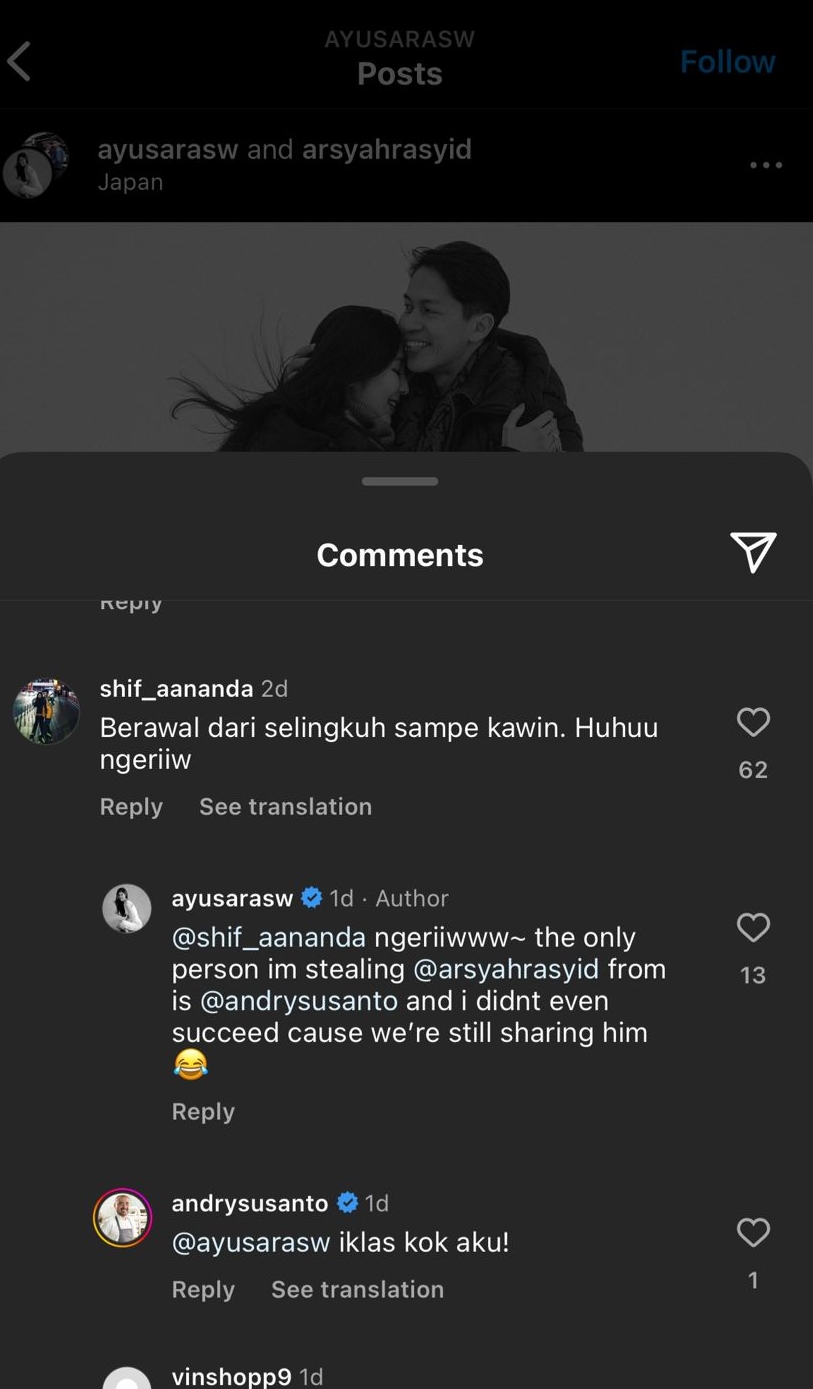 Ayu Saraswati tak terima dituding rebut © Instagram