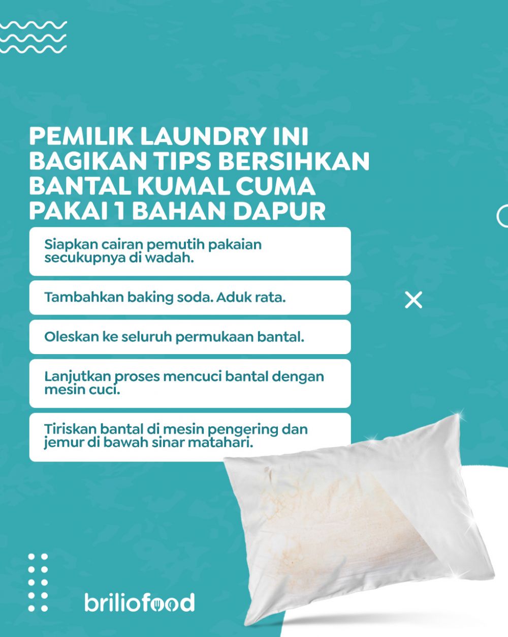 Tanpa diolesi sitrun, cara pemilik laundry bersihkan bantal kusam ini ampuh cukup tambah 1 bahan dapur