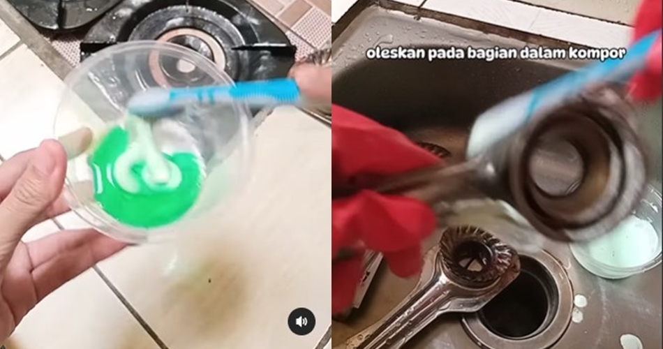 Tak perlu direndam, ini cara bersihkan kerak gosong di corong burner kompor cuma tambah 2 bahan dapur