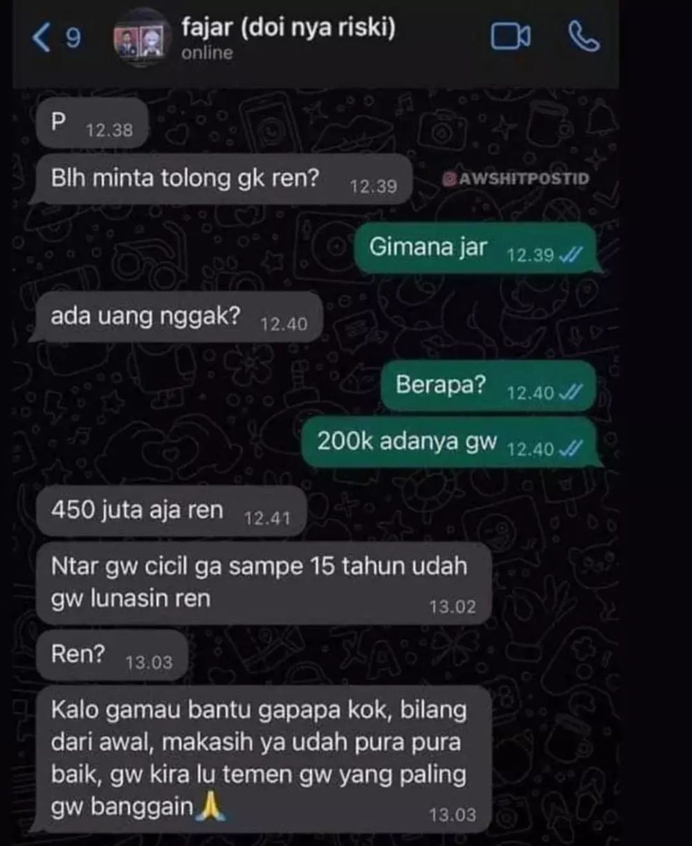 chat minjam duit kocak berbagai sumber