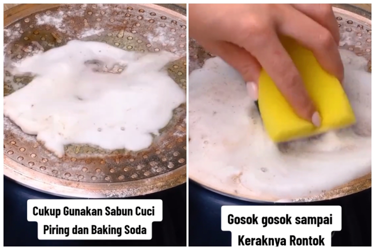 Tanpa digosok sitrun, cara emak-emak bersihkan kerak di pantat teflon ini ampuh pakai 2 bahan dapur