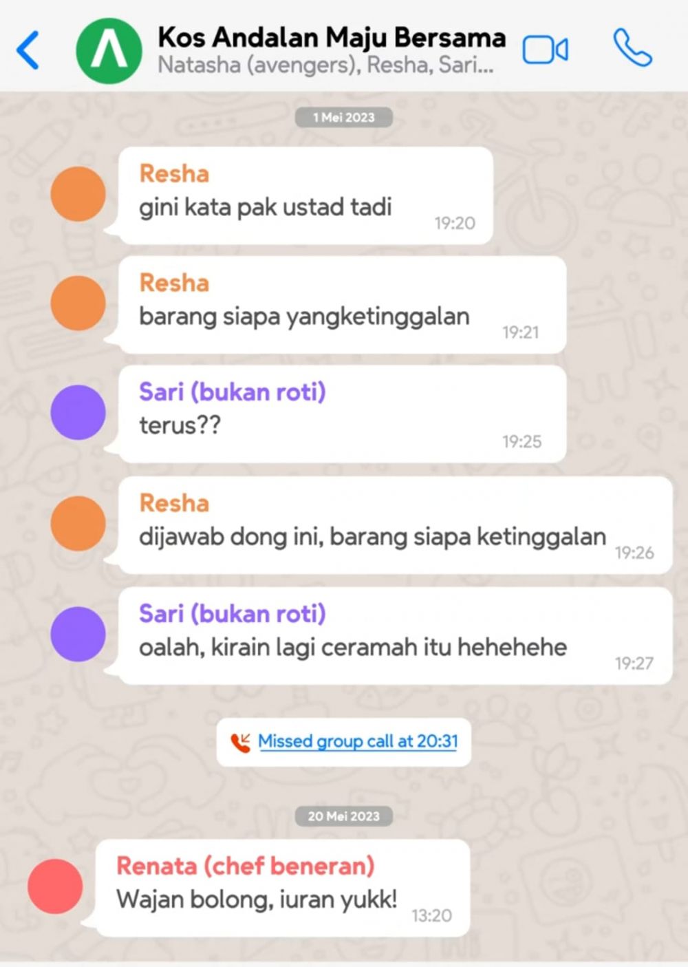 chat grup kos-kosan berbagai sumber