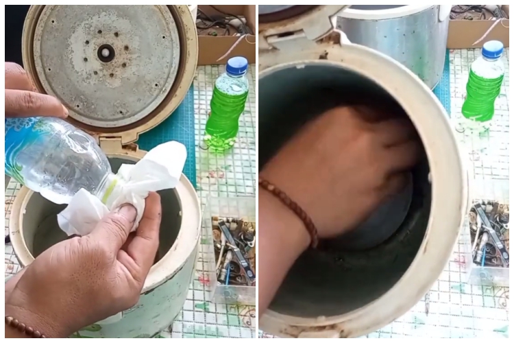 Tanpa dioles pasta gigi atau digosok sitrun, ini trik ampuh bersihkan noda gosong di dasar rice cooker