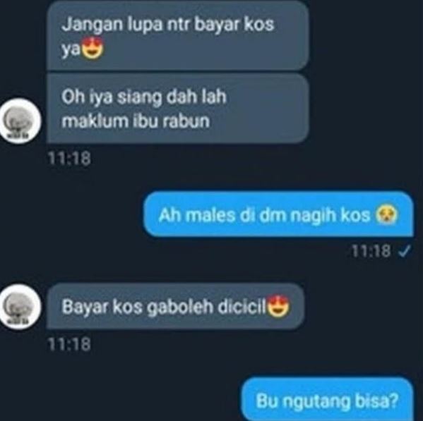 Chat lucu ketika anak kos ditagih uang sewa Berbagai sumber Chat lucu ketika anak kos ditagih uang sewa Berbagai sumber