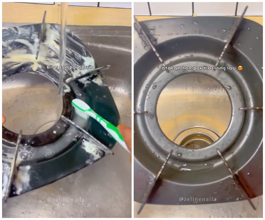 Tanpa cuka, emak-emak ini punya cara basmi kerak dan noda minyak di tatakan kompor pakai 2 bahan dapur