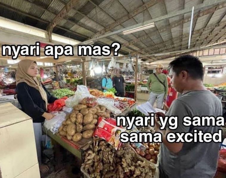 Meme kocak tanya jawab di pasar Berbagai sumber