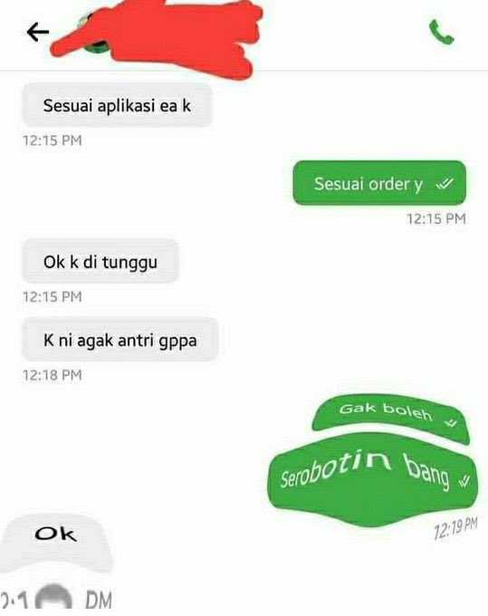 Chat lucu driver ojek online kebingungan  X/@ForRecomd