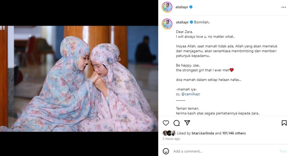 putri Ridwan Kamil lepas hijab © Instagram