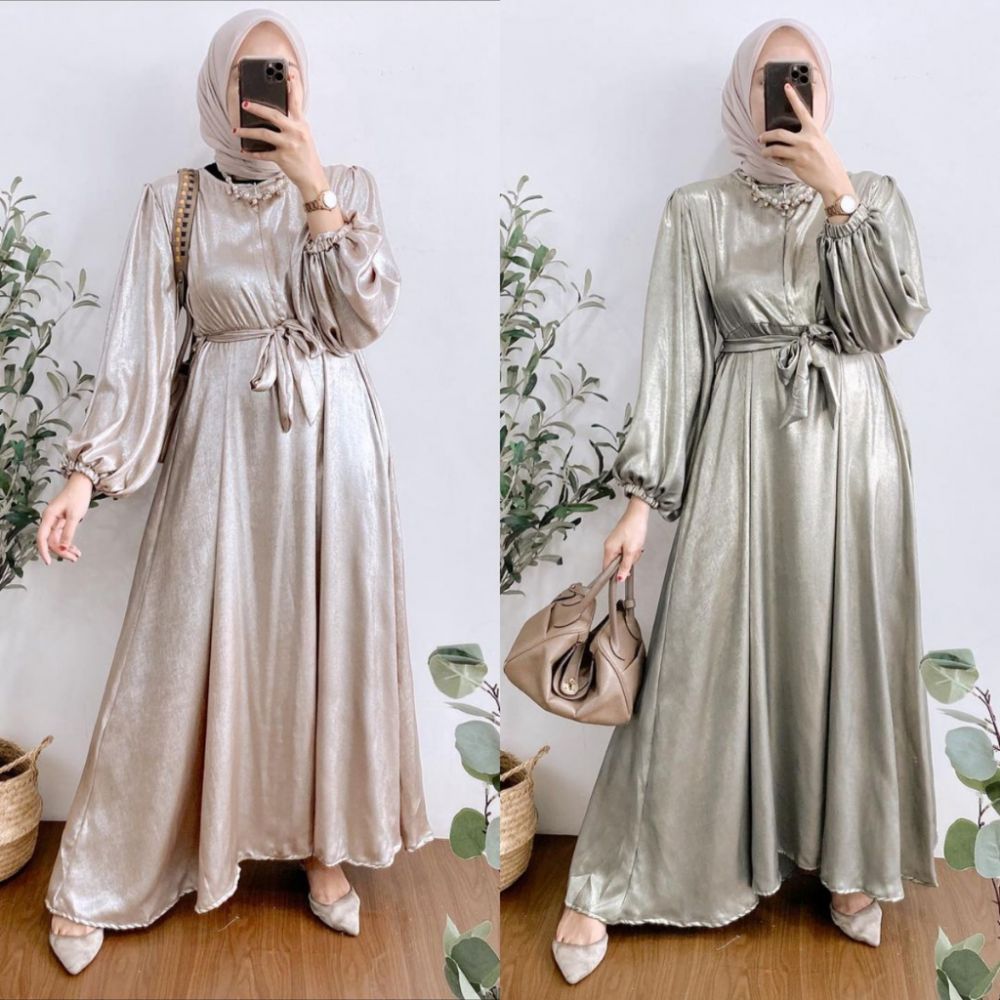 Gamis shimmer jadi tren Lebaran 2024 © 2024 berbagai sumber Gamis shimmer jadi tren Lebaran 2024 © 2024 berbagai sumber