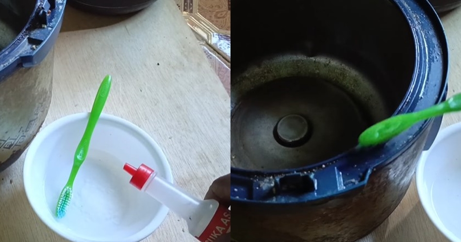 Bukan digosok pasta gigi, bapak-bapak ini punya cara basmi kerak di rice cooker pakai 2 bahan dapur