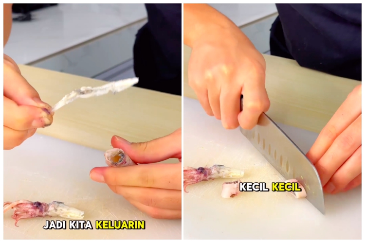 Tak perlu direbus, chef ini punya cara ampuh mengurangi asin pada cumi asin cuma pakai 1 bumbu dapur