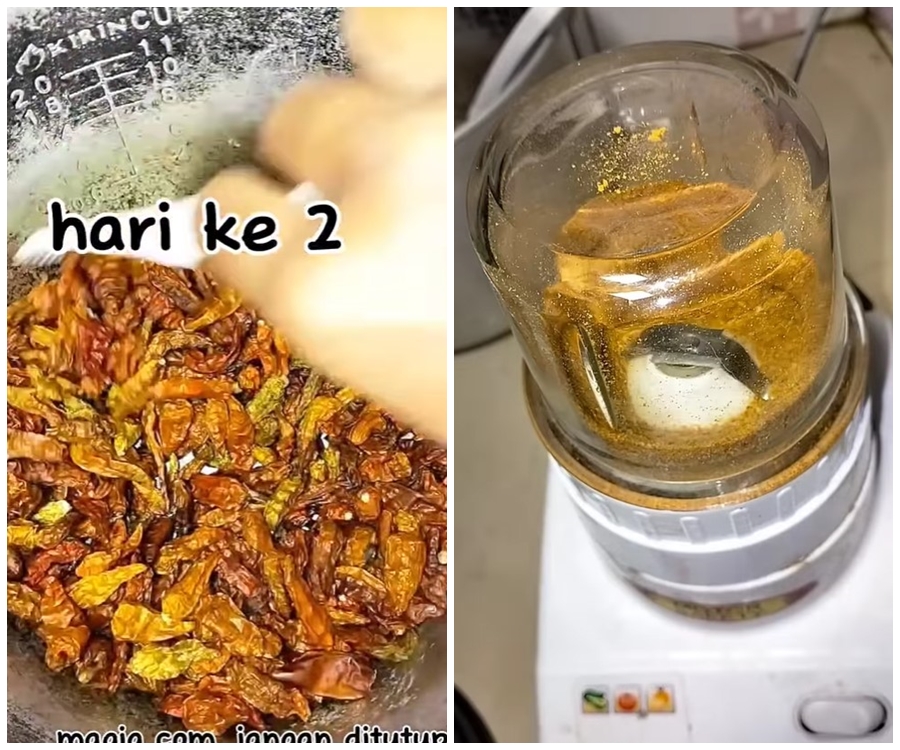 Bukan dijemur atau dioven dulu, ini trik bikin cabai bubuk agar warnanya tetap merah cuma pakai 1 alat