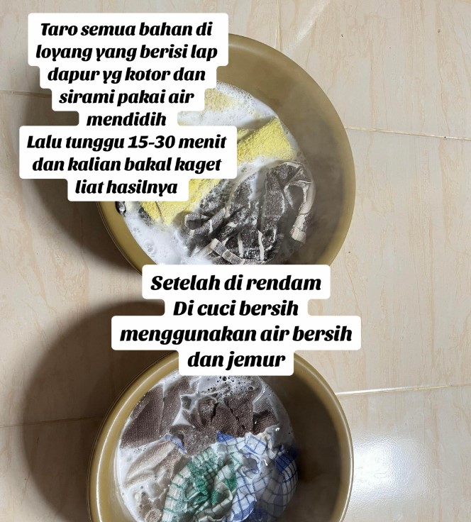 Tak perlu baking soda, ini trik mencuci lap dapur berminyak pakai tambahan 1 bahan dapur
