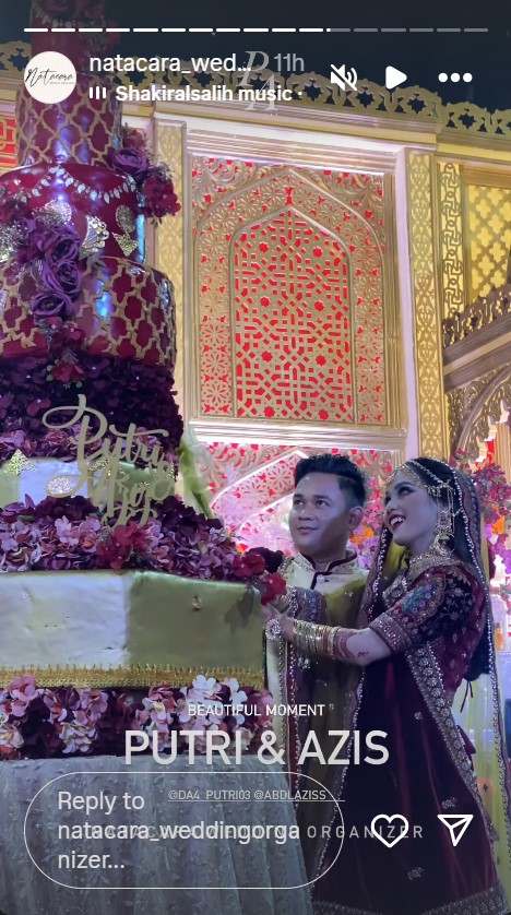 7 Potret detail wedding cake Putri D'Academy dan Abdul Azis, megah bernuansa merah emas