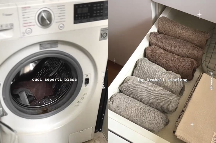 Tak perlu repot disikat, ini trik mencuci lap dapur dekil cuma andalkan 1 bahan dapur