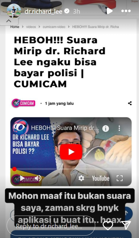 Suara mirip dr. Richard Lee ngaku bisa bayar Polisi ini tuai sorotan © 2024 brilio.net