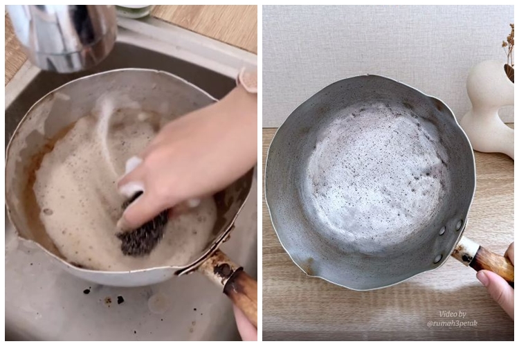 Tanpa direndam semalaman, emak-emak ini bagikan cara basmi kerak gosong di panci pakai 2 bahan dapur