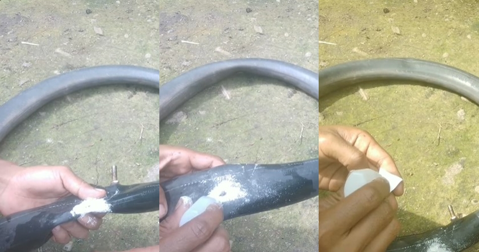 Tanpa dibakar api, trik bapak-bapak menambal ban bocor ini cuma pakai 1 bahan dapur