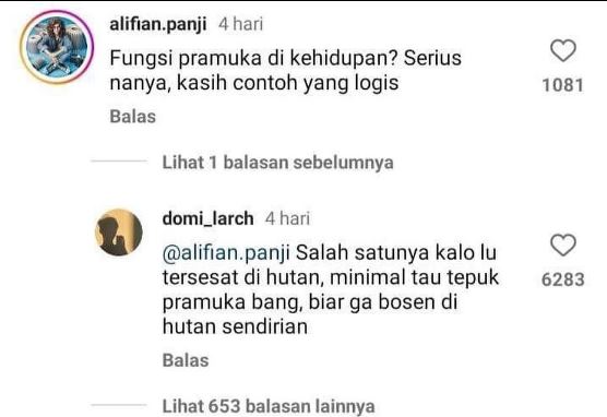Jawaban warganet di kolom komentar Instagram Instagram