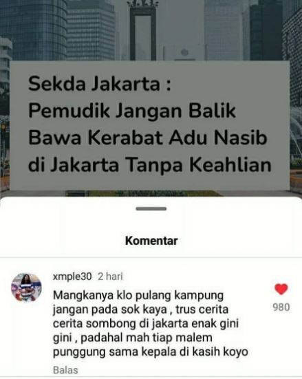 Jawaban warganet di kolom komentar Instagram Instagram
