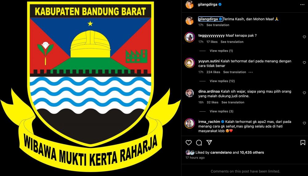 Gilang Dirga usai kalah real count © 2024 Instagram