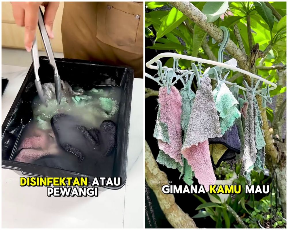 Jangan cuma direndam, begini trik cuci lap dapur berminyak dan bau apek andalkan 3 bahan dapur