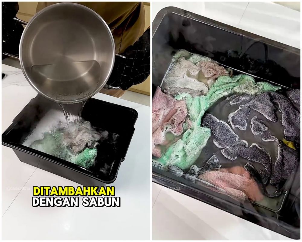 Jangan cuma direndam, begini trik cuci lap dapur berminyak dan bau apek andalkan 3 bahan dapur