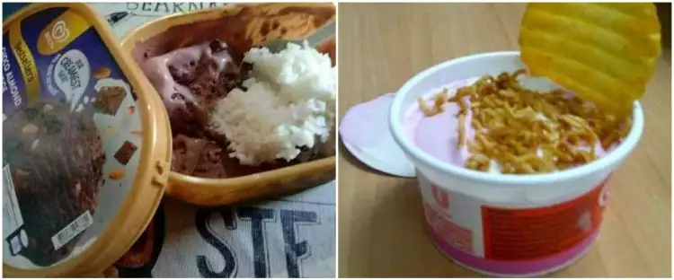 11 Potret nyeleneh es krim dicampur makanan lain, auto nggak selera